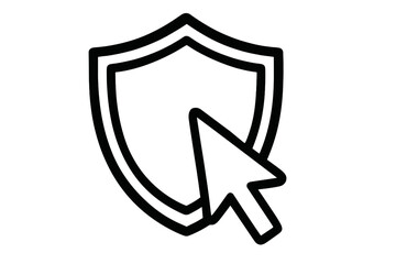 Cyber security icon with shield and cursor. Internet protection and data safety concept. Secure click for web browsing. Privacy guard symbol for firewall or antivirus software.