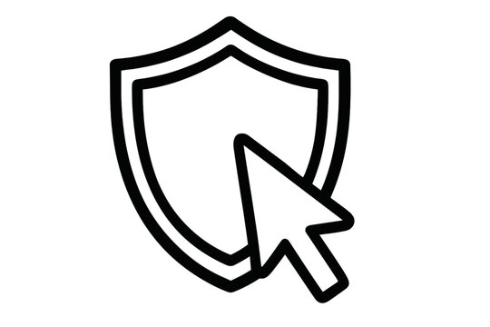 Cyber security icon with shield and cursor. Internet protection and data safety concept. Secure click for web browsing. Privacy guard symbol for firewall or antivirus software.