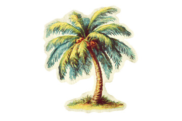 Fototapeta premium Colorful vintage palm tree illustration with detailed tropical design.