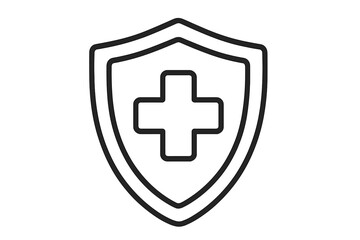 Obraz premium Medical shield with cross icon. Health protection, safety, and insurance concept. Healthcare security symbol. Vector line art logo for medicine, hospital, pharmacy. Immunity guard.