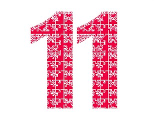 Red number eleven with intricate pattern