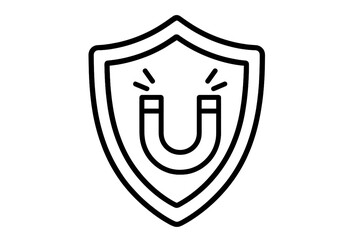 Inbound marketing metaphor with magnet attracting leads and customers. Shield icon for retention, brand protection, and engagement strategy. Security and safety concept.