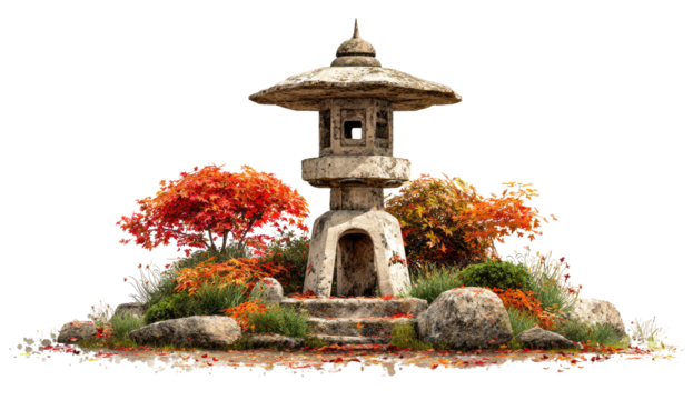Stone lantern in autumn garden