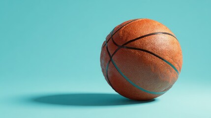 Basketball on Light Blue Background with Shadow in Minimalist Style