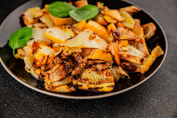 grilled zucchini warm salad vegetables dish natural product tasty snack fresh delicious gourmet food background on the table rustic top view copy space keto and paleo diet vegan and vegan food