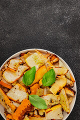 grilled zucchini warm salad vegetables dish natural product tasty snack fresh delicious gourmet food background on the table rustic top view copy space keto and paleo diet vegan and vegan food