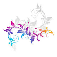 White floral flourish with vibrant gradient accents on white purple isolated on a white transparent background png file download.
