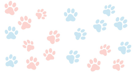 Watercolor vector illustration cat or dog paw prints pink and blue on white background - animal track svg