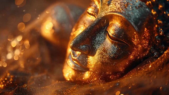 A statue of a person with their eyes closed in gold, suitable for decorative or symbolic uses