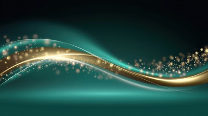 Abstract Gold and Teal Wave Design with Sparkling Effects for Elegant Backgrounds