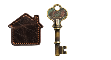 Unlock Home Ownership Vintage Key and House Icon for Real Estate Dreams & Security Solutions