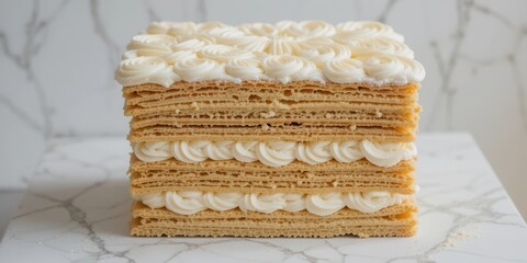 Stacked Mille Feuille with Intricate Icing Pattern   Geometric Style