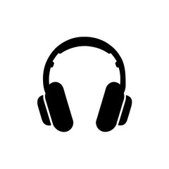 Minimalist black silhouette of headphones on a plain white background