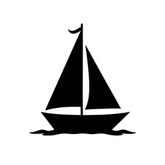 Minimalist black silhouette of a sailboat with triangular sail on white background