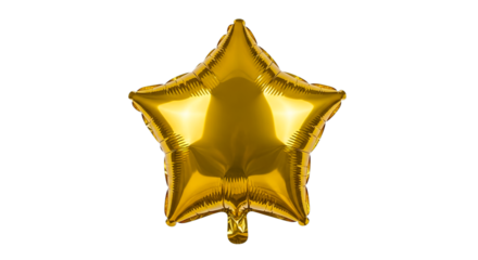 Gleaming golden star-shaped foil balloon, a vibrant symbol of celebration, joy, and success, isolated on a pristine white background, perfect for festive designs and elegant decoration