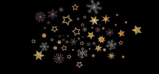 Beautiful winter background with gold stars and snowflakes on black. Perfect for holidays and celebrations.
