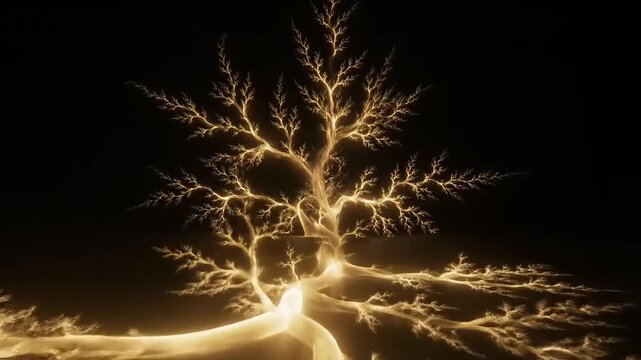 Abstract Glowing Energy Tree Grows and Expands in Dark Space