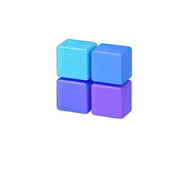 Four blue and purple cubes stacked in a pyramid formation.