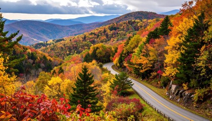 Scenic Autumn Road Winding Through Vibrant Appalachian Mountains