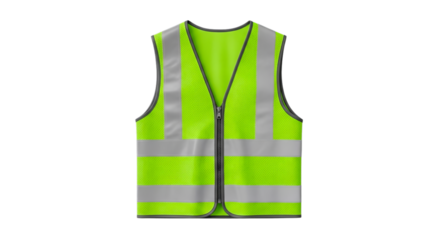 Vibrant fluorescent yellow-green high visibility safety vest, equipped with reflective strips and a sturdy front zipper. Essential protective wear for workers