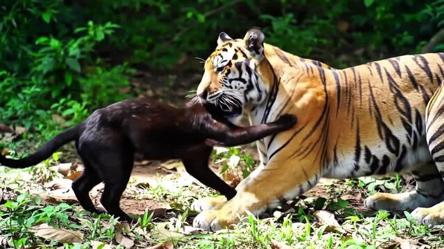 tiger & cat  in the zoo