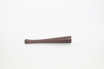 Close up of a wooden smoking pipe isolated on a white background. Copy space for text. For graphic design and banners
