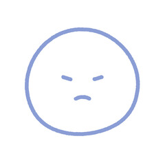 Fototapeta premium 不機嫌な表情の手書きの青い絵文字アイコン - シンプルでかわいいムッと怒っている顔のイラスト素材