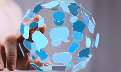 Abstract image of speech bubbles, symbolizing global communication and networking.