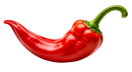 A vibrant red chili pepper, a symbol of heat and flavor, isolated on a clean white background, perfect for culinary themes and ingredient showcases