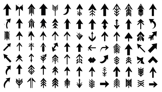 Collection of various black arrows on white background
