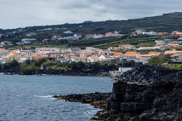 Fototapeta premium Aerial view of the coastal town Angra do Heroismo at Terceira island Azores Portugal