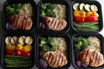 Healthy Meal Prep Containers with Grilled Chicken, Quinoa, and Vegetables for Balanced Diet