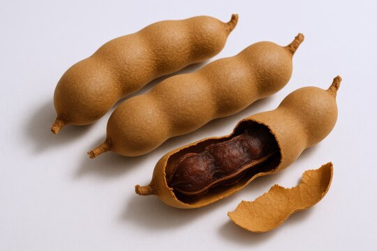 Tamarind Pods Displayed: Fresh, Ripe Fruit with Sweet and Sour Flavor for Culinary Use