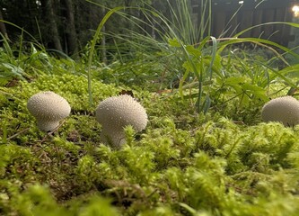 Puffball mushrooms in moss