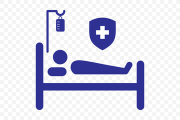 Obraz premium Hospital icon, black isolated icon with medical cross and person in bed symbols color editable