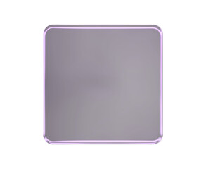  Futuristic Metallic Square Button with Glowing Purple Neon Rim, Sci-Fi UI Element on Transparent Background