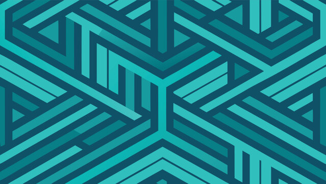 Teal and turquoise geometric interlocking lines pattern with a subtle 3D effect abstract