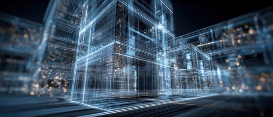 Fototapeta premium Futuristic architectural blueprint of a building, showcasing innovative design and technology concept
