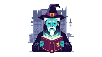Wizard Reading a Book: A wise old wizard, adorned with a majestic hat, is deeply engrossed in the captivating pages of an ancient book, surrounded by the mystical atmosphere of knowledge and magic.