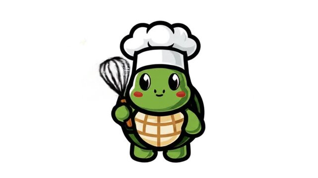 Cute turtle chef holding whisk