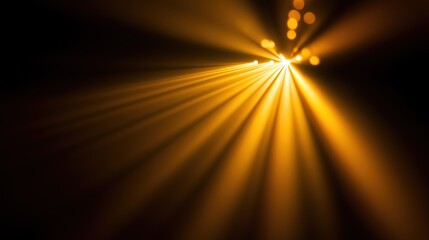 form. Dramatic golden light beams shining through darkness, creating an abstract bokeh effect. event key visuals, club posters, designed for sports event promotions and stadium branding.