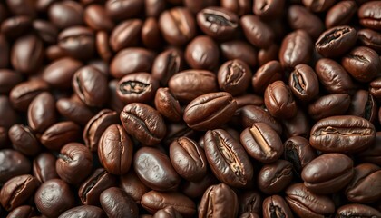 Obraz premium Close-up of raw cocoa beans, rich brown hues, natural texture, raw, pile