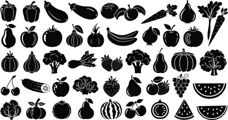 Assorted fruits and vegetables silhouette