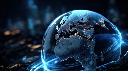Global Connectivity Concept: Abstract Earth Globe with Digital Network, Technology, and Futuristic Design Elements