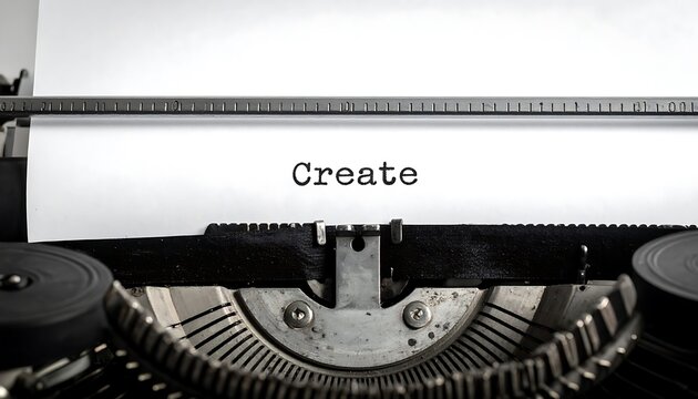 Vintage typewriter with create on paper, ideal for creative writing, nostalgic designs, author blogs, and writingrelated content. Retro, creative, inspiration.