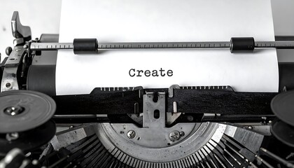 Fototapeta premium Vintage typewriter with create printed on white paper, perfect for writers, bloggers, and creative professionals seeking inspiration. Ideal for marketing materials. 