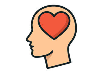Heart in head icon. Love and emotion concept. Thinking with your heart. Emotional intelligence and empathy symbol. Psychology, mental health, and feelings metaphor. Passion and compassion.
