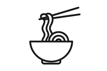 Noodle line icon. Ramen bowl with chopsticks symbol. Simple Asian food pictogram for menu, web, or app. Japanese, Chinese, Thai cuisine vector graphic. Minimalist pasta logo.