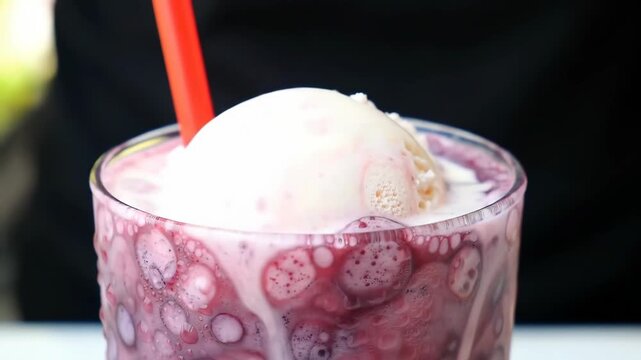 Refreshing Ice Cream Float A Delightful Dessert Closeup
