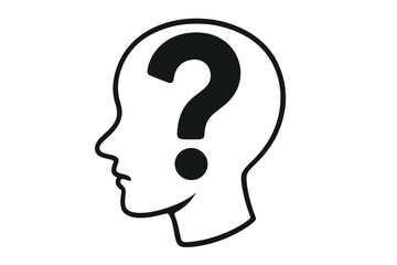 Human head silhouette with question mark inside. Concept of doubt, confusion, problem, and uncertainty. Psychology, mental health, dementia, memory loss. Thinking, faq icon.